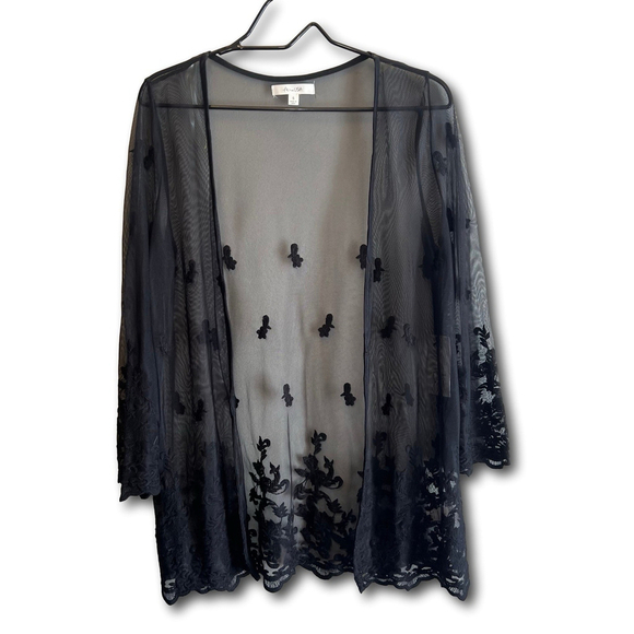 Active USA Other - Active USA Cover Up Kimono Sheer Floral Black Woman’s Size Small NWT
